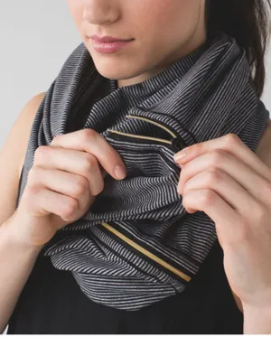 LULULEMON Vinyasa Scarf Wrap Zipper Gold Stripes Black Gray Stretch Multi Way thumbnail 2
