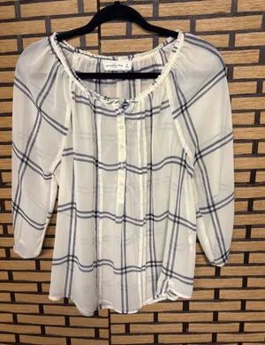 Abercrombie & fitch white and blue plaid sheer top size medium thumbnail 1