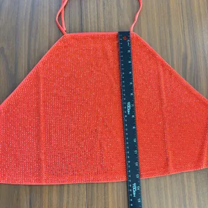 NWT Rhinestone Halter Top L Orange Scarf Bow Back Festival McBling Y2K Clubwear thumbnail 6