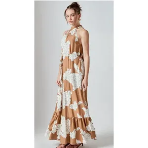English Factory Women's Floral Halter Maxi Dress Size Small Belted A Line thumbnail 2