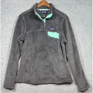 Patagonia Womens L Re-Tool Snap-T‎ Fleece Pullover Grey Mint Green thumbnail 1