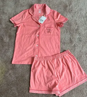 NWT Roller Rabbit Pink Watermelon Monkey Embroidered Polo Pajamas Size Small thumbnail 4