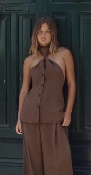 ZARA Women’s Brown Halter Neck Button-Front Top thumbnail 1