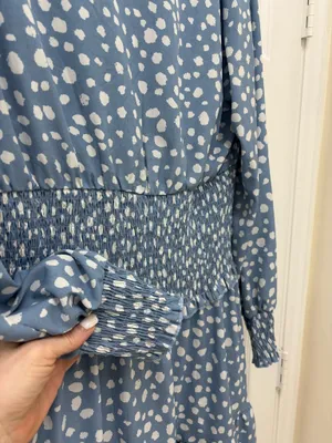 Pretty Garden blue with white polka dot long sleeves dress in size L thumbnail 3