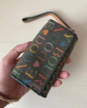 Vintage Y2K Dooney and Bourke black leather rainbow monogrammed wristlet thumbnail 7