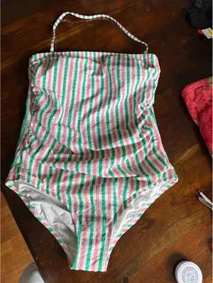 J.Crew Women's One Piece Swimsuit Size 6 Pink Green White Striped thumbnail 6