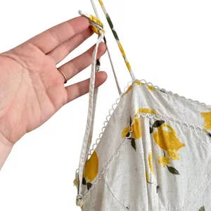 Kirious Lemon Print Linen Blend Midi Dress Yellow White Citrus Vacation Resort thumbnail 4