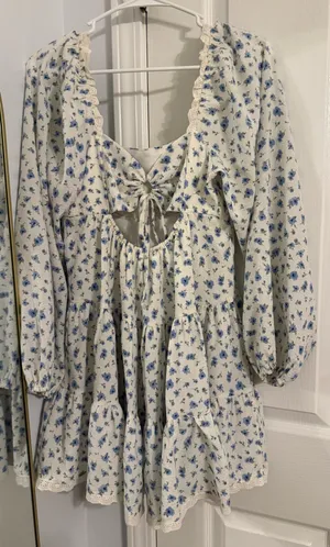 Altar'd State Floral Mini Dress Blue Babydoll S thumbnail 2