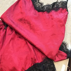 Non-Signe Two Piece Red Satin Lace Pajamas‎ thumbnail 3