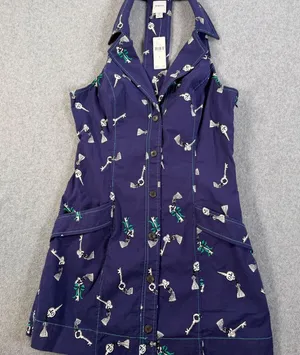 Maeve The Amelia Collared Mini Dress Size Medium Navy Blue Key Button Front New thumbnail 1