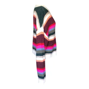 American Eagle Cropped Stripe Sweater Small Colorful Chunky Knit Crewneck Cozy thumbnail 3