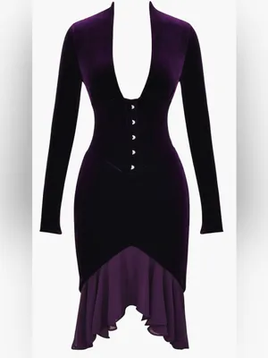 NEW House Of CB Dahna Corset Long Sleeve Purple Velvet Dress Sz XS thumbnail 4