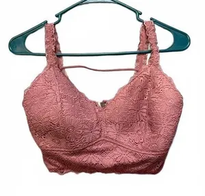 BKE Essentials Women's Pink Lace Longline Bralette Mauve Floral Padded Medium thumbnail 1