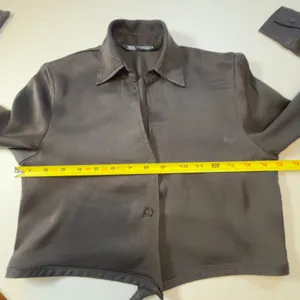 Zara Black Crop Poplin Shirt Long Sleeve Wrap Tie Waist XS EUC Collar Blouse thumbnail 8