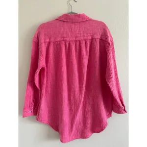 Aerie Gauzy Button Down Shirt Womens Small Pink Oversized Beachy Travel Resort thumbnail 2
