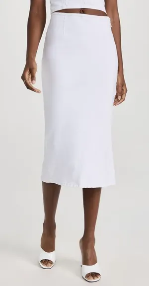 Le Jean White Denim‎ Colette Midi Skirt Size Medium thumbnail 1