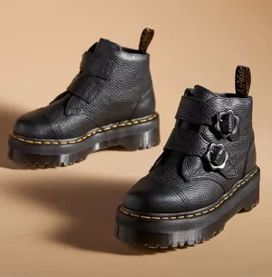 Dr Martens Devon Flower Platform Boots Black Leather Buckle EU39 US8 thumbnail 1
