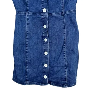 Zara TRF Authentic Denim Button Front Mini Dress Dark Wash Blue 90s Style Size M thumbnail 3
