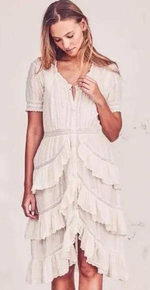 LoveShackFancy Bec Victorian Ruffle Peasant Midi Dress Farmhouse Ivory Size 2 thumbnail 1