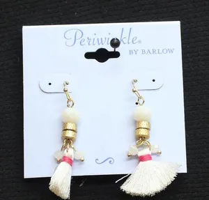 NWT Periwinkle by Barlow Fringe Dangly Drop Earrings Gold / White Multi 2" thumbnail 1