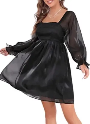 Thirty Thirty Black Baby Doll Mini‎ Dress Sheer Sleeves Sz XL LBD Whimsy Goth thumbnail 1