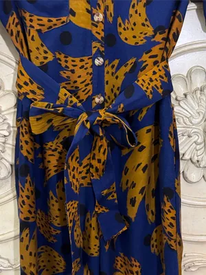 Farm Rio Banana Blue & Brown Printed Jumpsuit with Tie Waist Size Small thumbnail 7