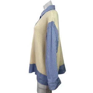 Zara Women's Cream Blue Long Sleeve Striped Contrast Shirt Sweater Top Size XS thumbnail 2