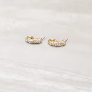 Vintage Stud Earrings Gold Tone & Clear Gems - Repair Needed thumbnail 6