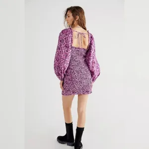Free People Smock It To Me Shirred Mini Dress in Purple Multi Size Small thumbnail 2