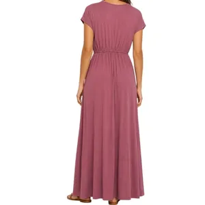 NWT Lulus Rusty Rose Pink V-Neck Jersey Knit Maxi Dress Size Medium Stretch thumbnail 2