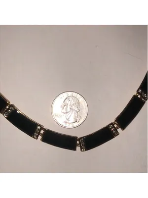 Elegant Vintage Black Enamel and Gold Tone Rhinestone Retro Necklace thumbnail 3