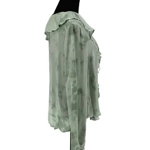Free People Womens‎ Sascha Ruffled Frill Long Sleeve Blouse Muted Green Medium thumbnail 5