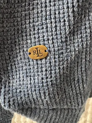 Lauren Ralph Lauren chambray blue gray hooded pullover waffle weave sweater MED thumbnail 6
