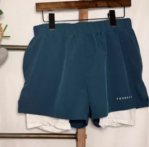 YoungLA 144 Womens 2-in-1 Training Shorts Teal White Mesh Liner Large thumbnail 1