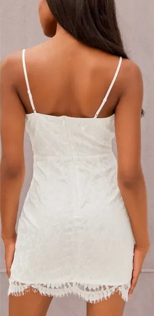 Lulu’s Romantic Fate White Lace Bodycon Mini Dress Sz Large thumbnail 1