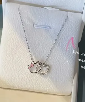 Hello Kitty Stainless Steel Silver Double Hoop Pendant Necklace thumbnail 1