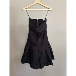 REFORMATION Isabeli Linen Mini Dress in Black Size 6 thumbnail 4