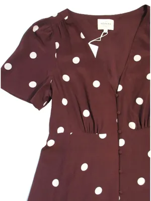 NWT Sezane Solia in Chocolate Ecru Polka Dot Silk Maxi Shirt Dress 38 / US 6 thumbnail 5