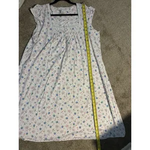 Aria cap-sleeve cotton nightgown pink & blue ditsy floral print lace trim 1X thumbnail 5