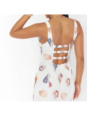 SHOW ME YOUR MUMU Steph Mini Dress White Shell Print Linen Size S Resort Wear thumbnail 5