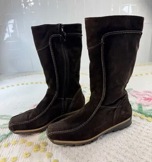 Made in Italy vtgBrown Suede leatherMid Calf Boots Side Zip Lug Sole‎ Size 39 thumbnail 1
