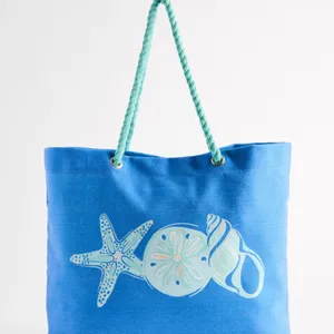 Blue Beach Tote Bag with Sea Life Design and Rope Handles NWT thumbnail 1