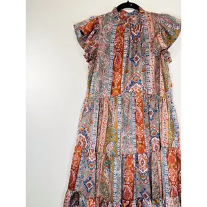 Pinch Womens Dress Brown Midi Tiered Floral Flutter Flowy A Line Boho Medium thumbnail 6