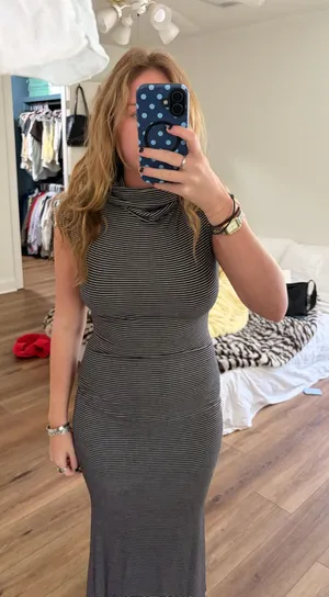 Black and white striped dress thumbnail 1