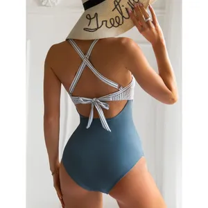 Eomenie One Piece Swimsuit Tummy Control Cutout Bathing Suit Striped Tie Back M thumbnail 3