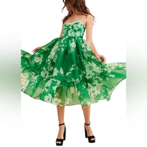Selkie Strapless Green Floral Midi Dress Size X-Small Retail $325 P-48 thumbnail 2