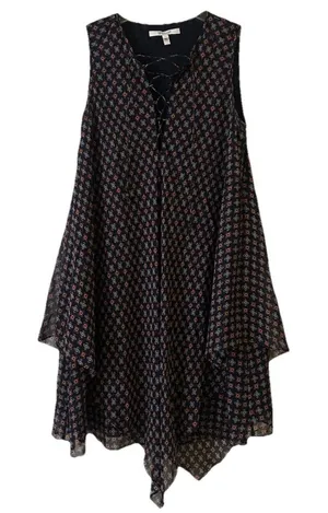 Derek Lam 10 Crosby Navy Silk Handkerchief Dress Sz 6 Lace Up Layered Flowy Boho thumbnail 1