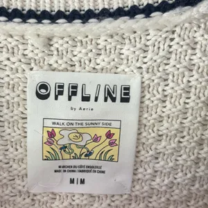 Offline by Aerie Quilted Knit Cardigan Puffer Cream Navy Oversized Sweater Cozy thumbnail 7