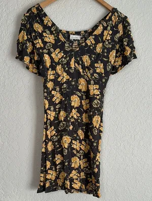 Abercrombie & Fitch Mini Dress Floral Grey Gold Smocked Boho Fall Fairy Y2K thumbnail 1
