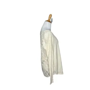 Free People Patches of Lace Henley Crochet Back Shirt Ivory Long Sleeve M thumbnail 4